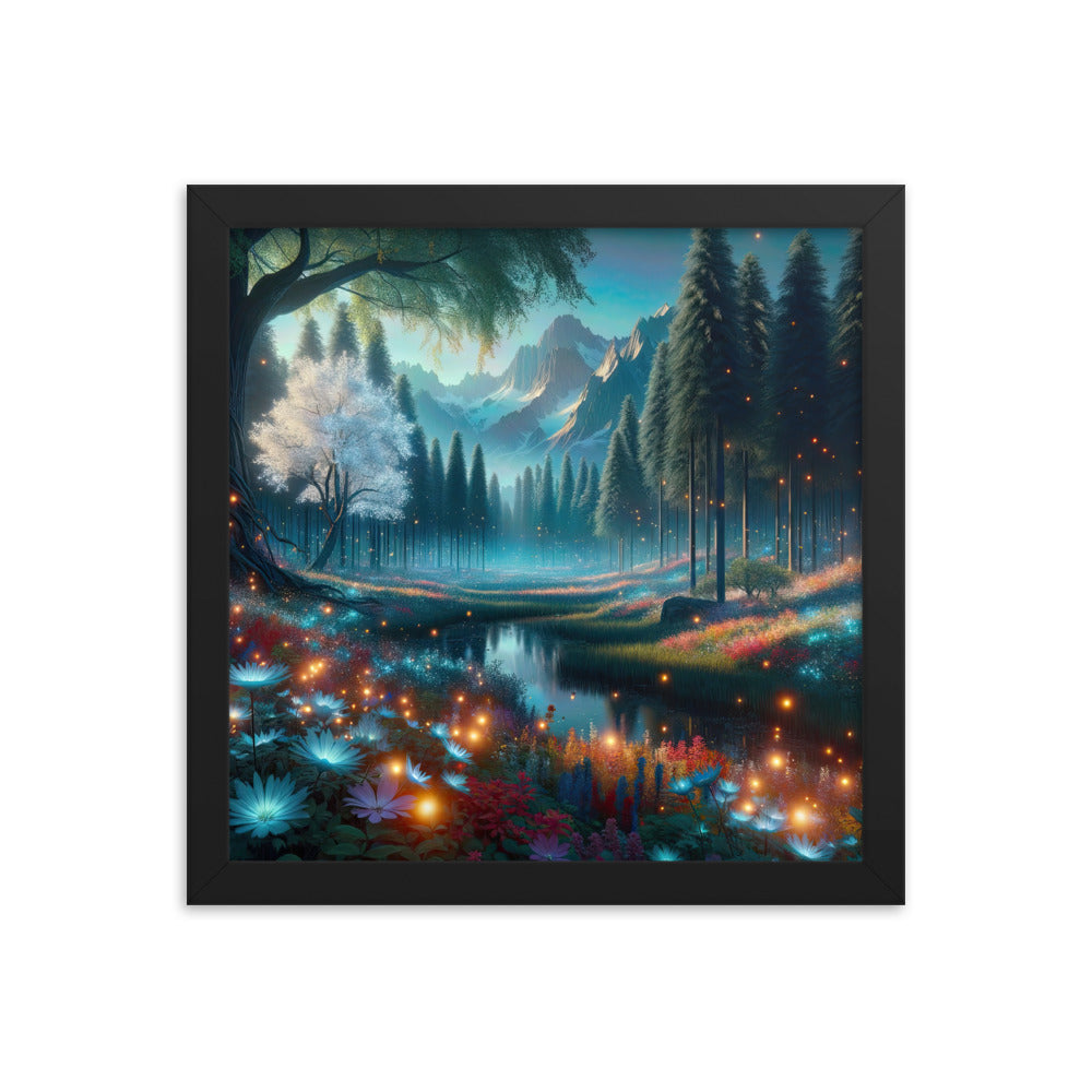 Ätherischer Alpenwald: Digitale Darstellung mit leuchtenden Bäumen und Blumen - Premium Poster mit Rahmen camping xxx yyy zzz 30.5 x 30.5 cm