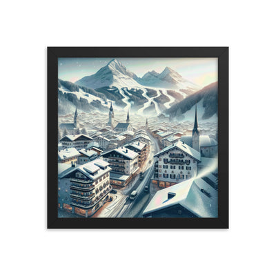 Winter in Kitzbühel: Digitale Malerei von schneebedeckten Dächern - Premium Poster mit Rahmen berge xxx yyy zzz 30.5 x 30.5 cm