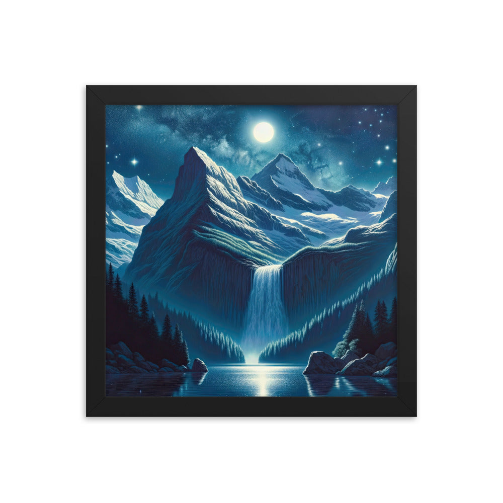 Legendäre Alpennacht, Mondlicht-Berge unter Sternenhimmel - Premium Poster mit Rahmen berge xxx yyy zzz 30.5 x 30.5 cm