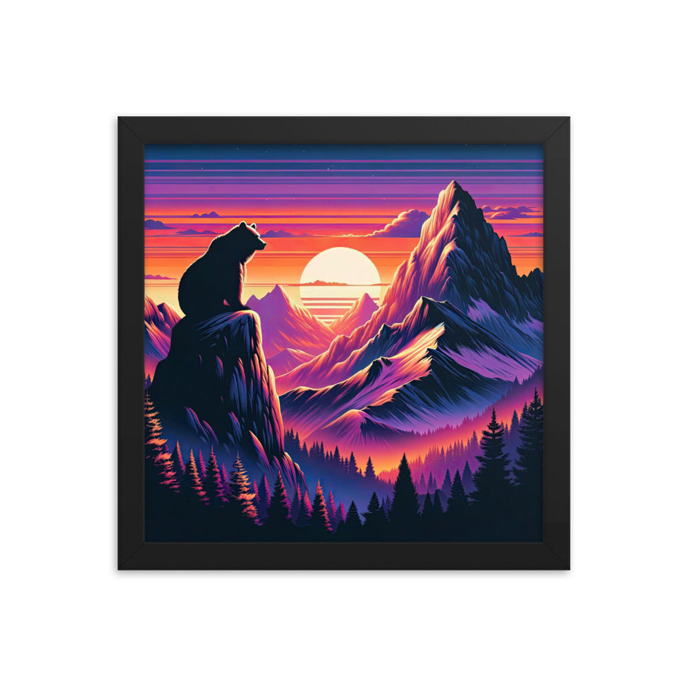 Alpen-Sonnenuntergang mit Bär auf Hügel, warmes Himmelsfarbenspiel - Premium Poster mit Rahmen camping xxx yyy zzz 30.5 x 30.5 cm
