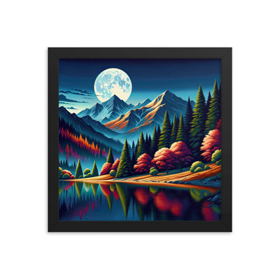 Ruhiger Herbstabend in den Alpen, grün-rote Berge - Premium Poster mit Rahmen berge xxx yyy zzz 30.5 x 30.5 cm