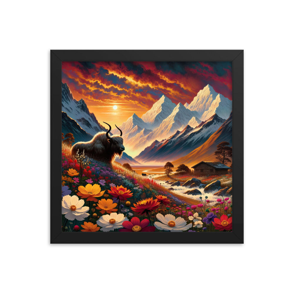 Magischer Alpenabend mit Hochlandkuh und goldener Sonnenkulisse - Premium Poster mit Rahmen berge xxx yyy zzz 30.5 x 30.5 cm