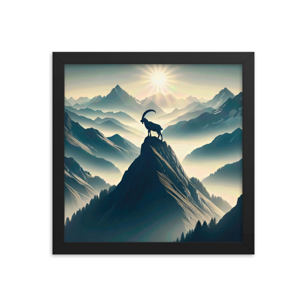 Morgendlicher Steinbock auf Alpengipfel, steile Berghänge - Premium Poster mit Rahmen berge xxx yyy zzz 30.5 x 30.5 cm