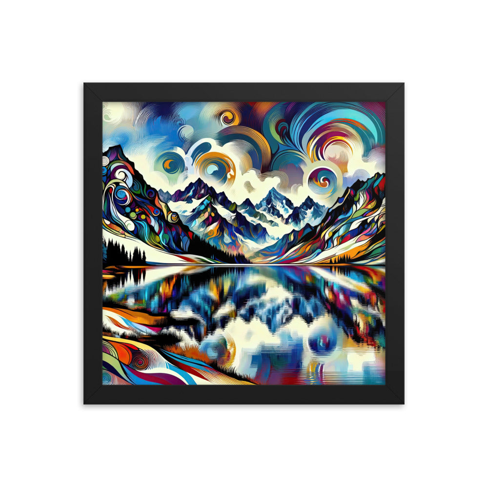 Alpensee im Zentrum eines abstrakt-expressionistischen Alpen-Kunstwerks - Premium Poster mit Rahmen berge xxx yyy zzz 30.5 x 30.5 cm