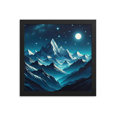 Sternenklare Nacht über den Alpen, Vollmondschein auf Schneegipfeln - Premium Poster mit Rahmen berge xxx yyy zzz 30.5 x 30.5 cm