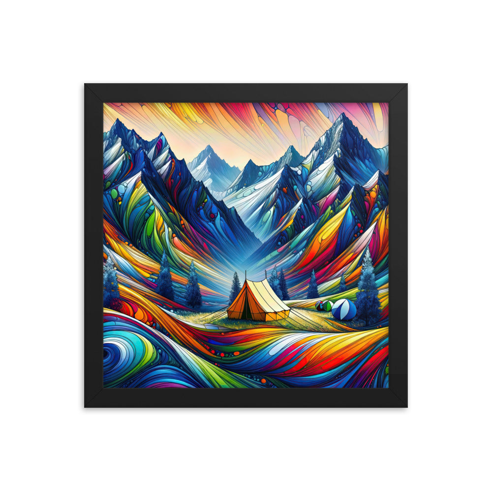 Surreale Alpen in abstrakten Farben, dynamische Formen der Landschaft - Premium Poster mit Rahmen camping xxx yyy zzz 30.5 x 30.5 cm