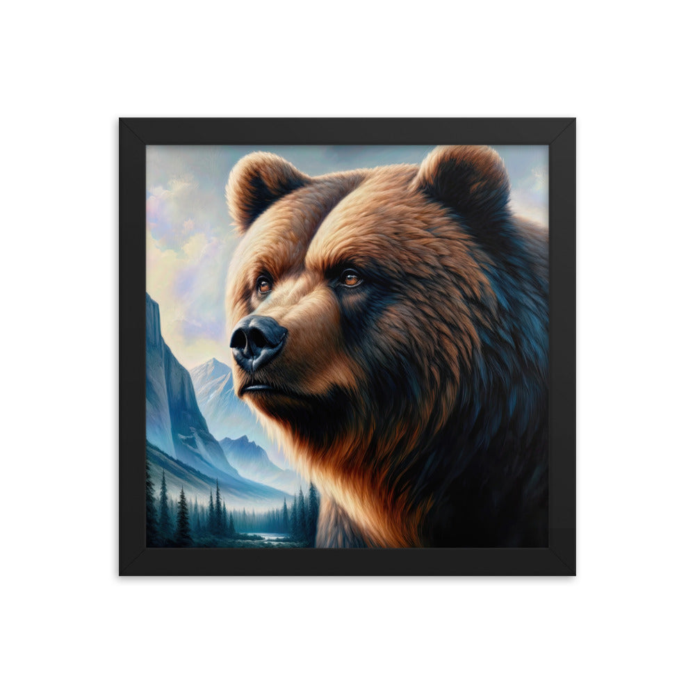 Ölgemälde, das das Gesicht eines starken realistischen Bären einfängt. Porträt - Premium Poster mit Rahmen camping xxx yyy zzz 30.5 x 30.5 cm