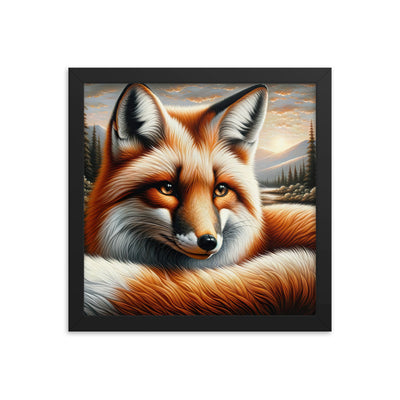 Ölgemälde eines nachdenklichen Fuchses mit weisem Blick - Premium Poster mit Rahmen camping xxx yyy zzz 30.5 x 30.5 cm