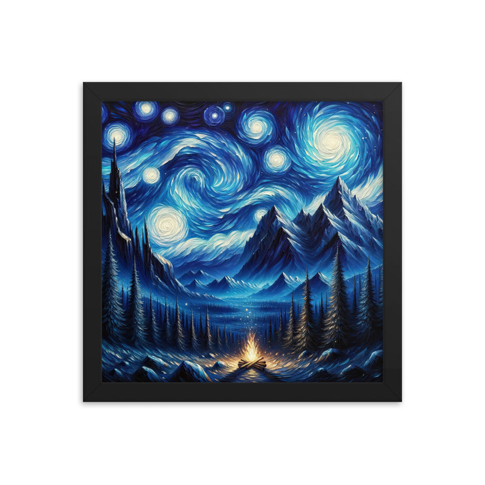 Sternennacht-Stil Ölgemälde der Alpen, himmlische Wirbelmuster - Premium Poster mit Rahmen berge xxx yyy zzz 30.5 x 30.5 cm