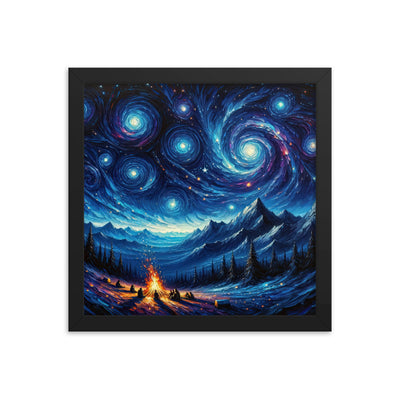 Sternennacht über den Alpen inspiriertes Ölgemälde, mystischer Nachthimmel in Blau - Premium Poster mit Rahmen camping xxx yyy zzz 30.5 x 30.5 cm