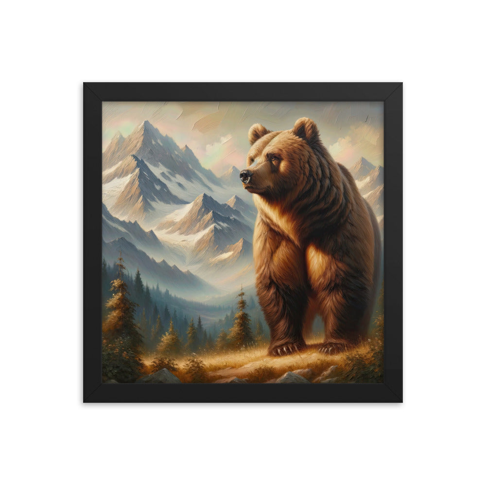 Ölgemälde eines königlichen Bären vor der majestätischen Alpenkulisse - Premium Poster mit Rahmen camping xxx yyy zzz 30.5 x 30.5 cm