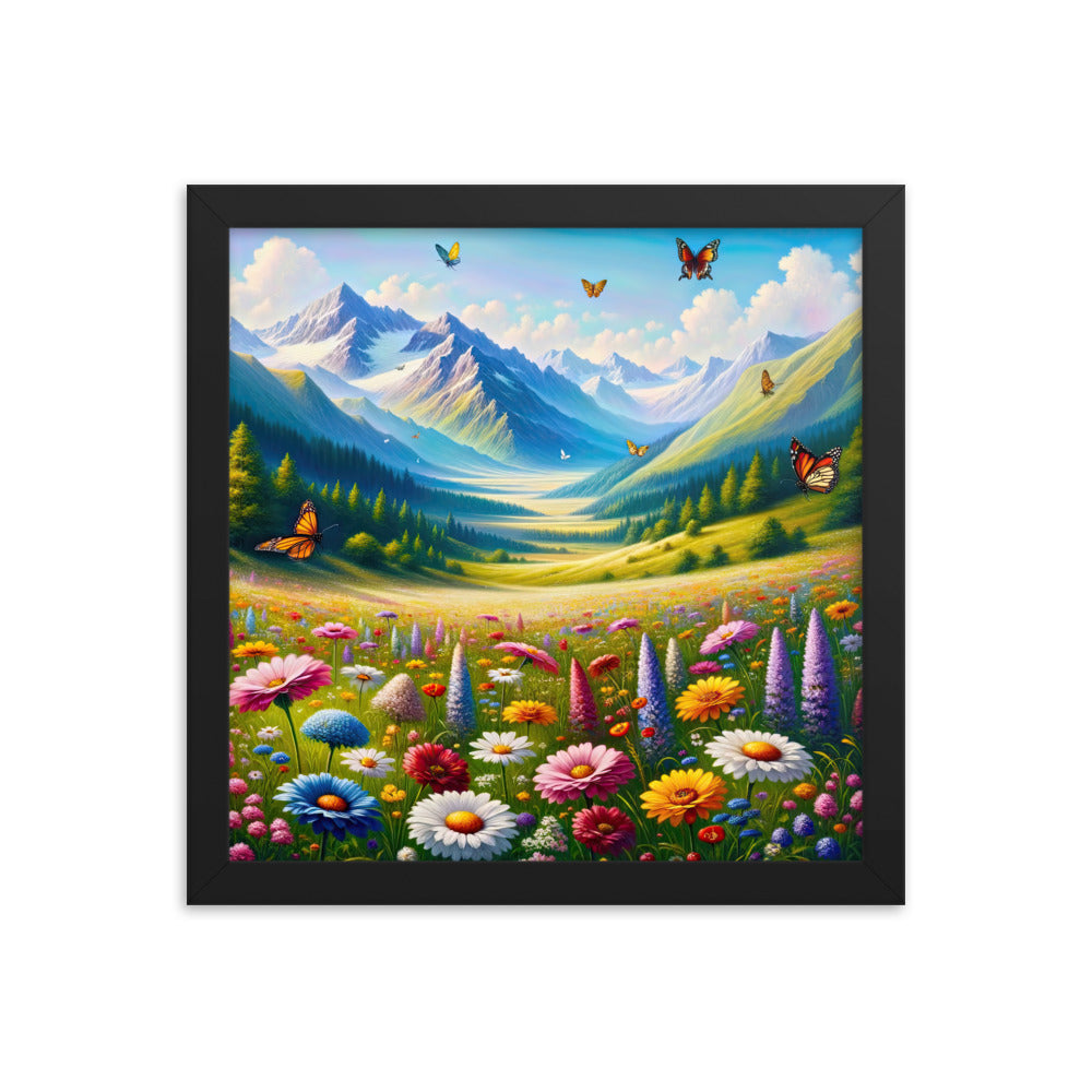 Ölgemälde einer ruhigen Almwiese, Oase mit bunter Wildblumenpracht - Premium Poster mit Rahmen camping xxx yyy zzz 30.5 x 30.5 cm