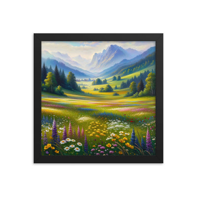 Ölgemälde einer Almwiese, Meer aus Wildblumen in Gelb- und Lilatönen - Premium Poster mit Rahmen berge xxx yyy zzz 30.5 x 30.5 cm