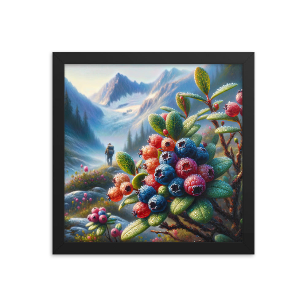 Ölgemälde einer Nahaufnahme von Alpenbeeren in satten Farben und zarten Texturen - Premium Poster mit Rahmen wandern xxx yyy zzz 30.5 x 30.5 cm