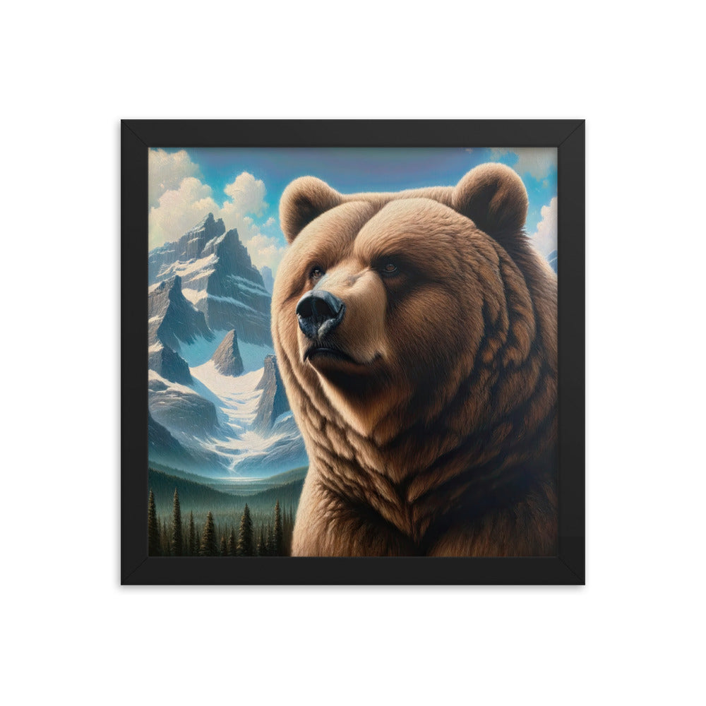 Realistisches Ölgemälde eines männlichen Bären in den Bergen mit Fokus auf Stärke und Schärfe - Premium Poster mit Rahmen camping xxx yyy zzz 30.5 x 30.5 cm