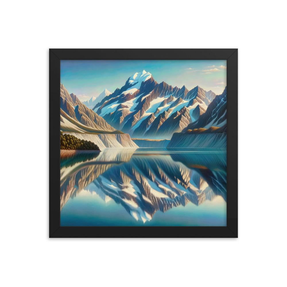 Ölgemälde eines unberührten Sees, der die Bergkette spiegelt - Premium Poster mit Rahmen berge xxx yyy zzz 30.5 x 30.5 cm