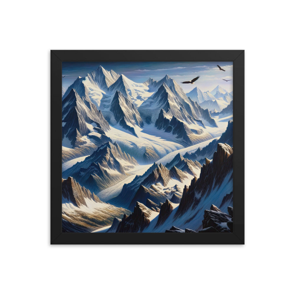 Ölgemälde der Alpen mit hervorgehobenen zerklüfteten Geländen im Licht und Schatten - Premium Poster mit Rahmen berge xxx yyy zzz 30.5 x 30.5 cm