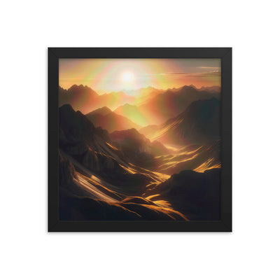 Foto der goldenen Stunde in den Bergen mit warmem Schein über zerklüftetem Gelände - Premium Poster mit Rahmen berge xxx yyy zzz 30.5 x 30.5 cm