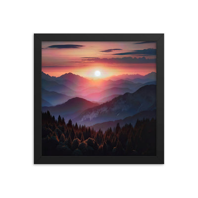 Foto der Alpenwildnis beim Sonnenuntergang, Himmel in warmen Orange-Tönen - Premium Poster mit Rahmen berge xxx yyy zzz 30.5 x 30.5 cm