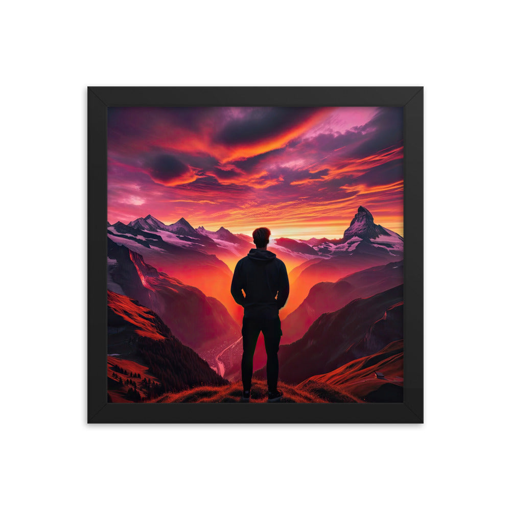 Foto der Schweizer Alpen im Sonnenuntergang, Himmel in surreal glänzenden Farbtönen - Premium Poster mit Rahmen wandern xxx yyy zzz 30.5 x 30.5 cm