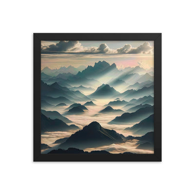 Foto der Alpen im Morgennebel, majestätische Gipfel ragen aus dem Nebel - Premium Poster mit Rahmen berge xxx yyy zzz 30.5 x 30.5 cm