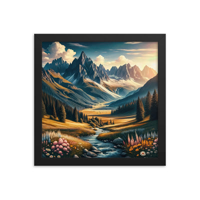 Quadratisches Kunstwerk der Alpen, majestätische Berge unter goldener Sonne - Premium Poster mit Rahmen berge xxx yyy zzz 30.5 x 30.5 cm