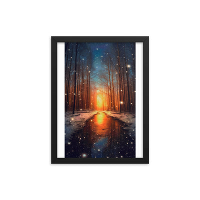 Bäume im Winter, Schnee, Sonnenaufgang und Fluss - Premium Poster mit Rahmen camping xxx Black 30.5 x 40.6 cm