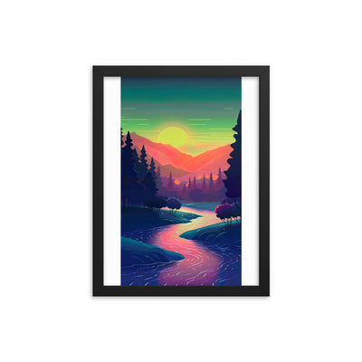 Berge, Fluss, Sonnenuntergang - Malerei - Premium Poster mit Rahmen berge xxx 30.5 x 40.6 cm