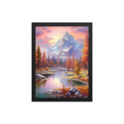 Landschaftsmalerei - Berge, Bäume, Bergsee und Herbstfarben - Premium Poster mit Rahmen berge xxx 30.5 x 40.6 cm