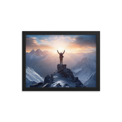 Mann auf der Spitze eines Berges - Landschaftsmalerei - Premium Poster mit Rahmen berge xxx Black 30.5 x 40.6 cm