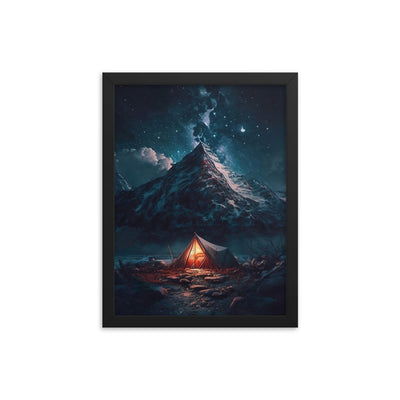Zelt und Berg in der Nacht - Sterne am Himmel - Landschaftsmalerei - Premium Poster mit Rahmen camping xxx 30.5 x 40.6 cm