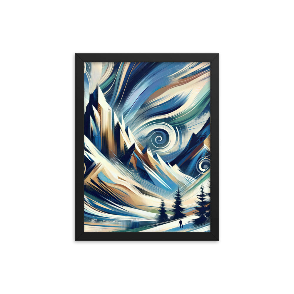 Abstrakte Kunst, die die Essenz der Alpen einfängt. Kräftige Pinselstriche stellen Gipfel und Muster dar - Enhanced Matte Paper Framed berge xxx yyy zzz 30.5 x 40.6 cm