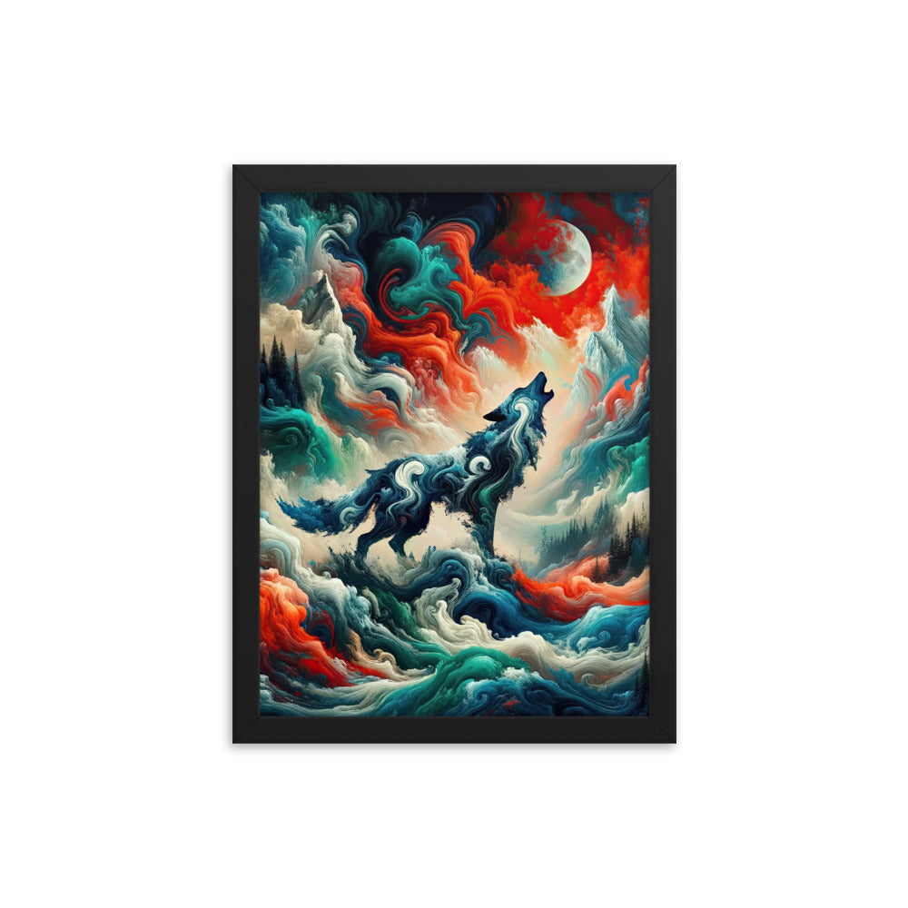 Abstrakte Kunst eines Wolfes in den Alpen mit Mustern aus eisigem Blau und Waldgrün verschmelzen mit feurigen Farben (AN) - Enhanced Matte xxx yyy zzz 30.5 x 40.6 cm