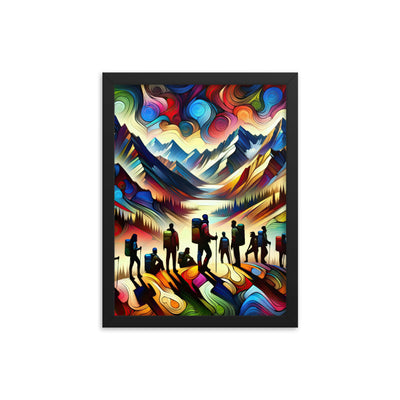 Abstraktes Kunstgemälde der Alpen voller lebendiger Muster. Ein vielfältiges Wanderteam, sowohl Männer als auch Frauen - Enhanced Matte wandern xxx yyy zzz 30.5 x 40.6 cm