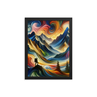 Abstraktes Kunstgemälde der Alpen mit wirbelnden, lebendigen Farben und dynamischen Mustern. Wanderer Silhouette - Enhanced Matte Paper wandern xxx yyy zzz 30.5 x 40.6 cm