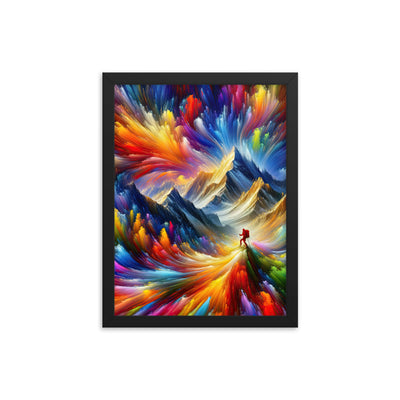 Alpen im Farbsturm mit erleuchtetem Wanderer - Abstrakt - Premium Poster mit Rahmen wandern xxx yyy zzz 30.5 x 40.6 cm