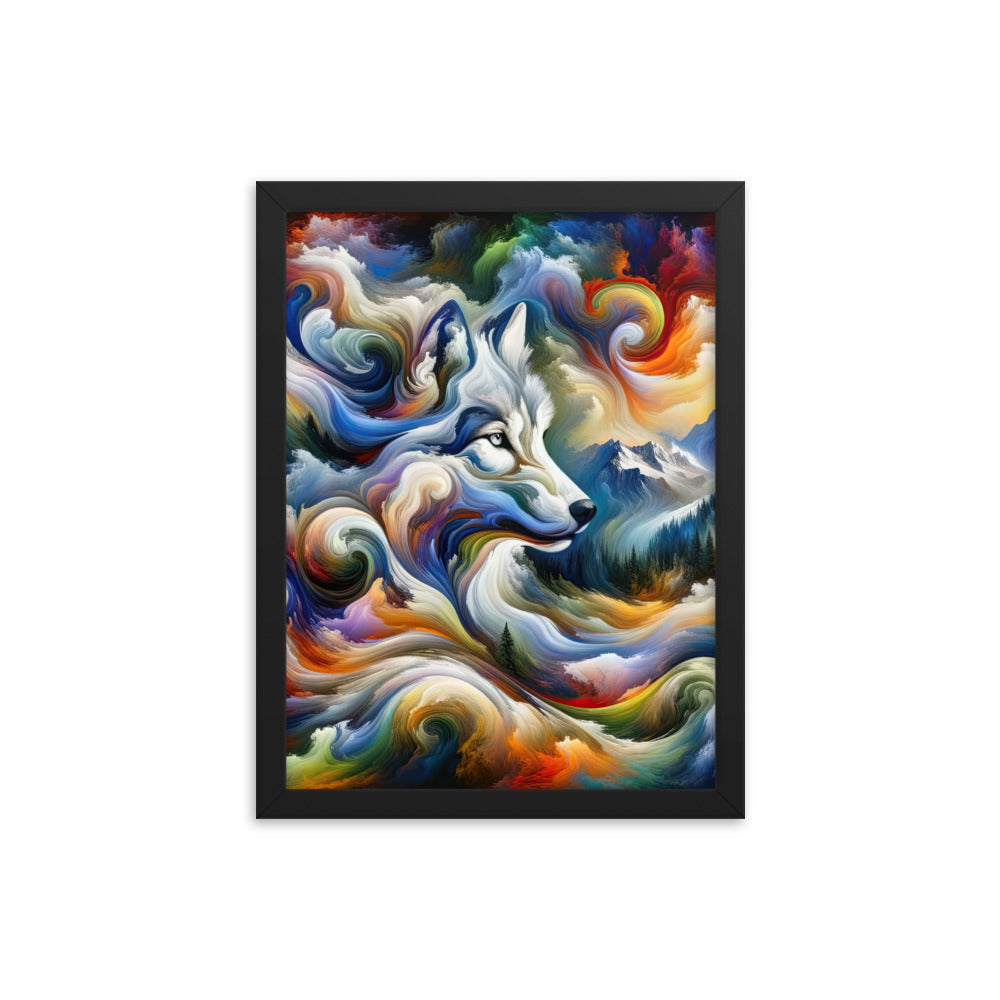 Abstraktes Alpen Gemälde: Wirbelnde Farben und Majestätischer Wolf, Silhouette (AN) - Premium Poster mit Rahmen xxx yyy zzz 30.5 x 40.6 cm