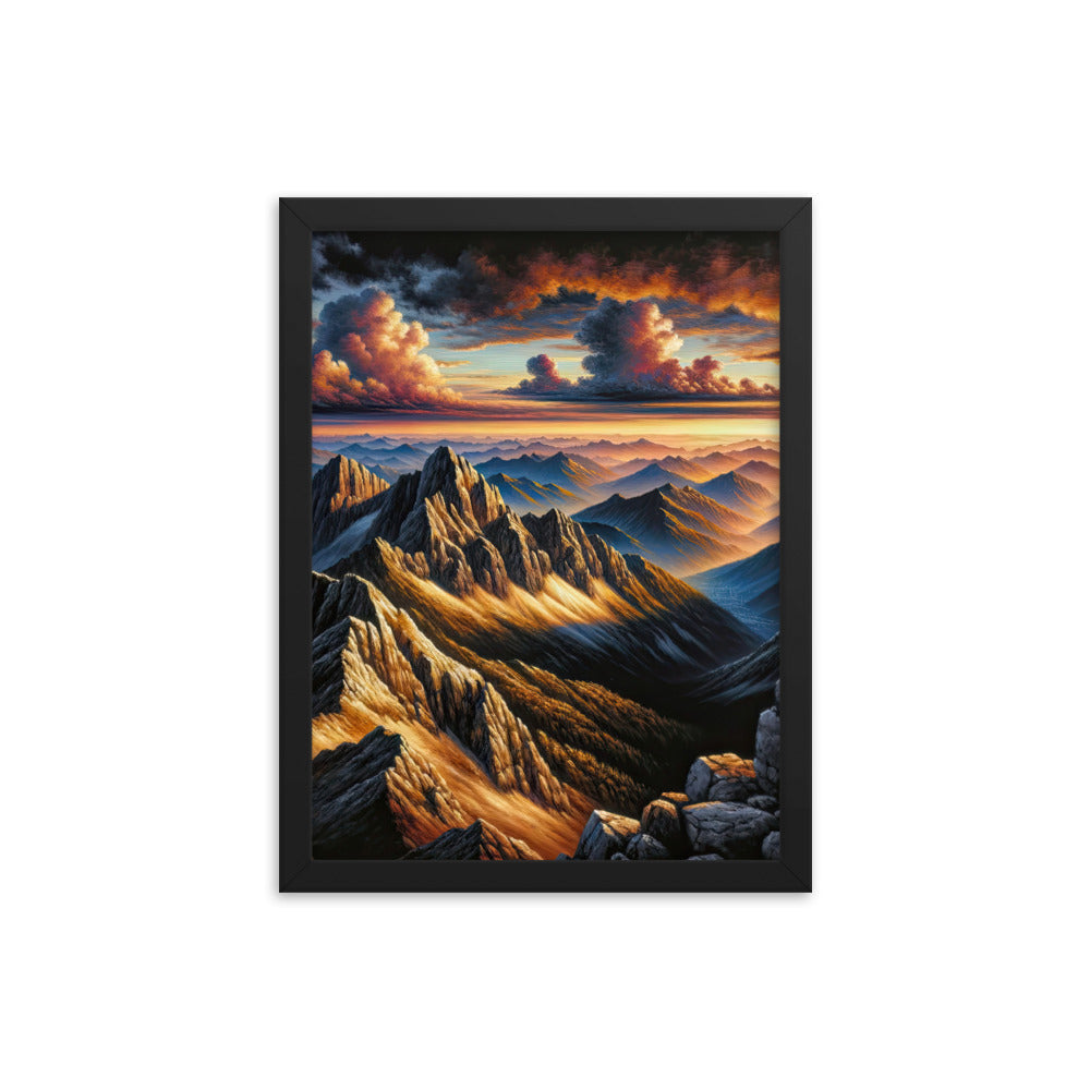 Alpen in Abenddämmerung: Acrylgemälde mit beleuchteten Berggipfeln - Premium Poster mit Rahmen berge xxx yyy zzz 30.5 x 40.6 cm