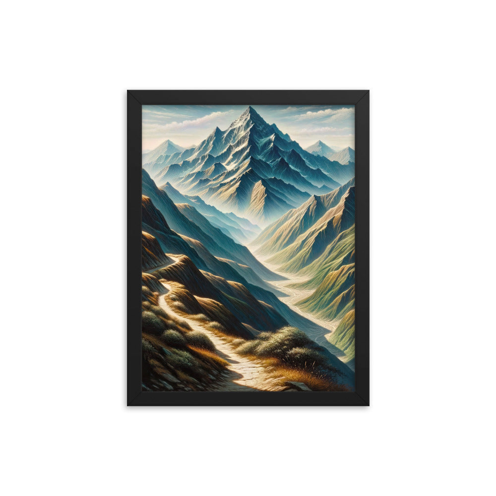 Berglandschaft: Acrylgemälde mit hervorgehobenem Pfad - Premium Poster mit Rahmen berge xxx yyy zzz 30.5 x 40.6 cm