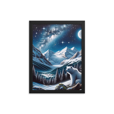 Sternennacht und Eisbär: Acrylgemälde mit Milchstraße, Alpen und schneebedeckte Gipfel - Premium Poster mit Rahmen camping xxx yyy zzz 30.5 x 40.6 cm