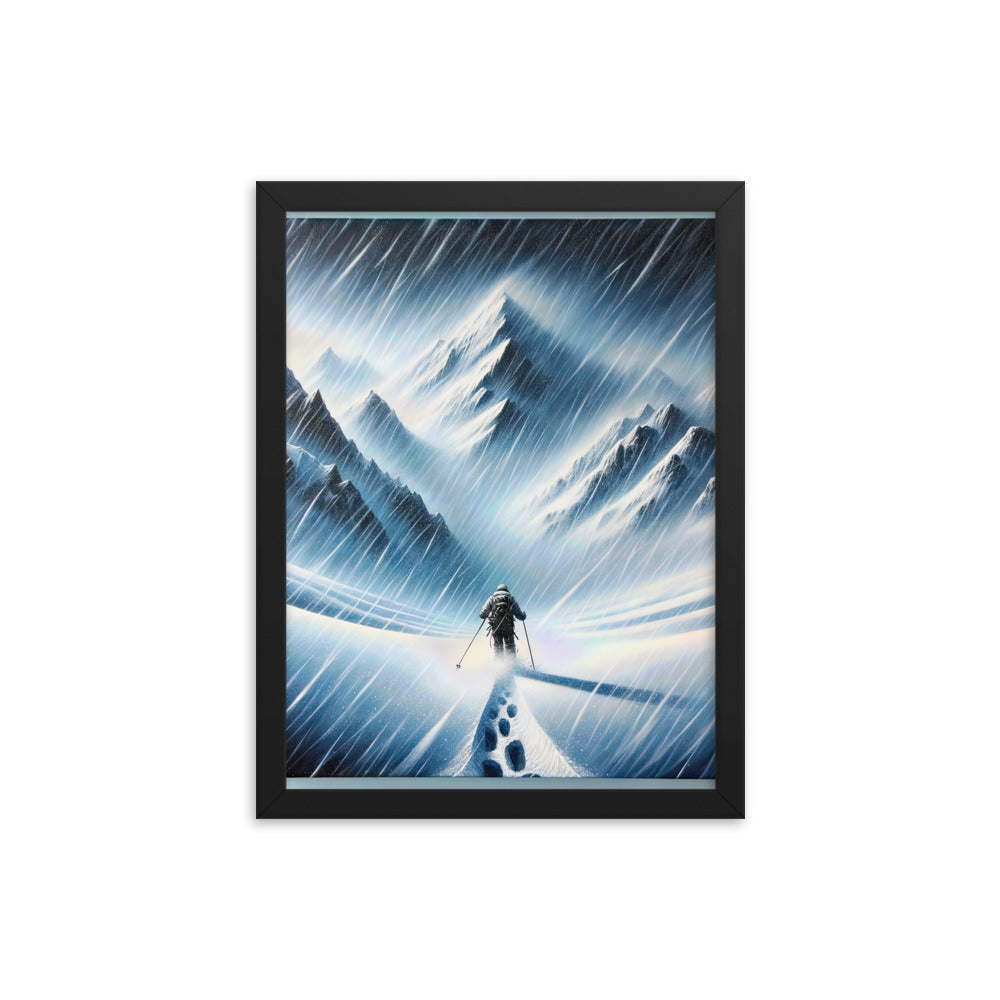 Wanderer und Bergsteiger im Schneesturm: Acrylgemälde der Alpen - Premium Poster mit Rahmen wandern xxx yyy zzz 30.5 x 40.6 cm