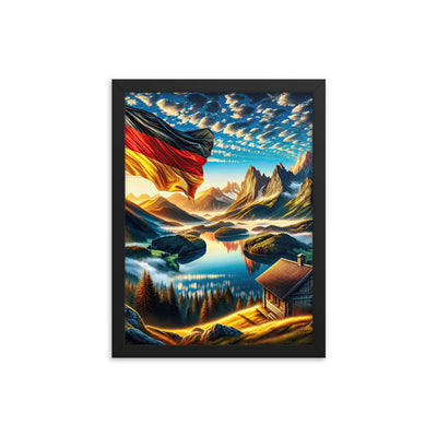Alpen Gebirge im Morgenlicht: Kunstwerk mit Deutsche Flagge - Premium Poster mit Rahmen berge xxx yyy zzz 30.5 x 40.6 cm