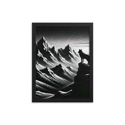 Kohlezeichnung, die die stille Stille der Alpen in der Winterdämmerung verkörpert. Wolf auf einem Berghügel (AN) - Enhanced Matte Paper xxx yyy zzz 30.5 x 40.6 cm