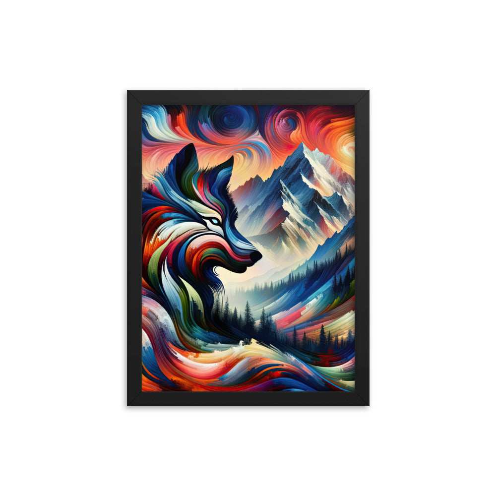 Abstrakte Kunst der Alpen mit majestätischer Wolfssilhouette. Lebendige, wirbelnde Farben, unvorhersehbare Muster (AN) - Enhanced Matte xxx yyy zzz 30.5 x 40.6 cm