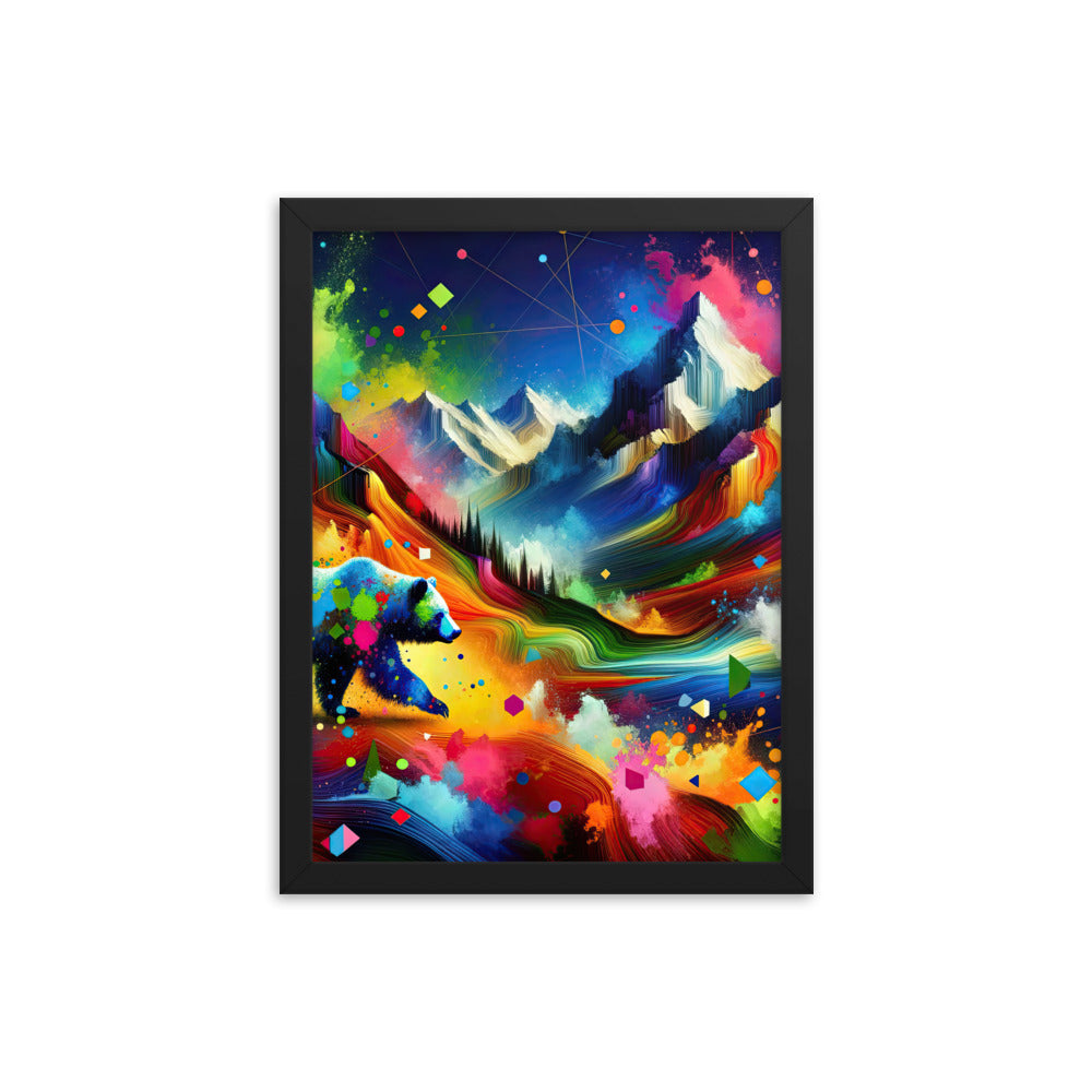 Neonfarbener Alpen Bär in abstrakten geometrischen Formen - Premium Poster mit Rahmen camping xxx yyy zzz 30.5 x 40.6 cm