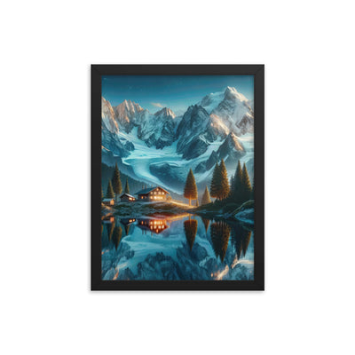Stille Alpenmajestätik: Digitale Kunst mit Schnee und Bergsee-Spiegelung - Premium Poster mit Rahmen berge xxx yyy zzz 30.5 x 40.6 cm