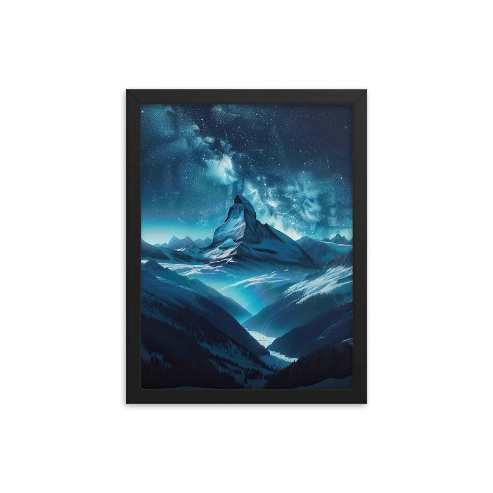 Winterabend in den Bergen: Digitale Kunst mit Sternenhimmel - Premium Poster mit Rahmen berge xxx yyy zzz 30.5 x 40.6 cm