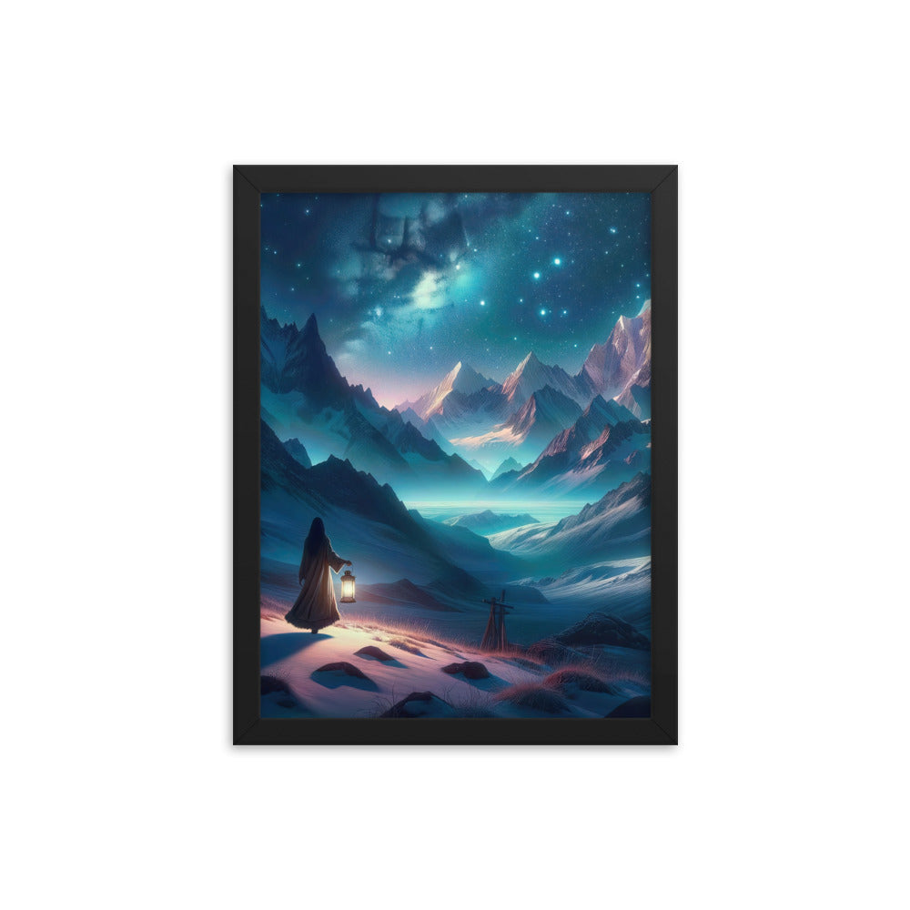 Stille Alpennacht: Digitale Kunst mit Gipfeln und Sternenteppich - Premium Poster mit Rahmen wandern xxx yyy zzz 30.5 x 40.6 cm