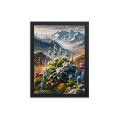 Alpine Flora: Digitales Kunstwerk mit lebendigen Blumen - Premium Poster mit Rahmen berge xxx yyy zzz 30.5 x 40.6 cm