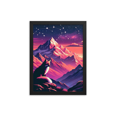 Fuchs im dramatischen Sonnenuntergang: Digitale Bergillustration in Abendfarben - Premium Poster mit Rahmen camping xxx yyy zzz 30.5 x 40.6 cm